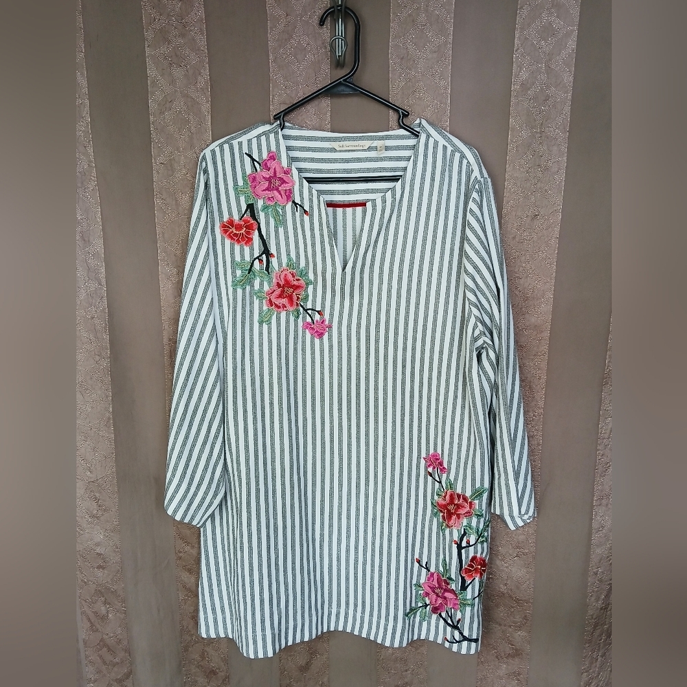 ⚡️Soft Surroundings Women's Top Striped Embroidered Tunic